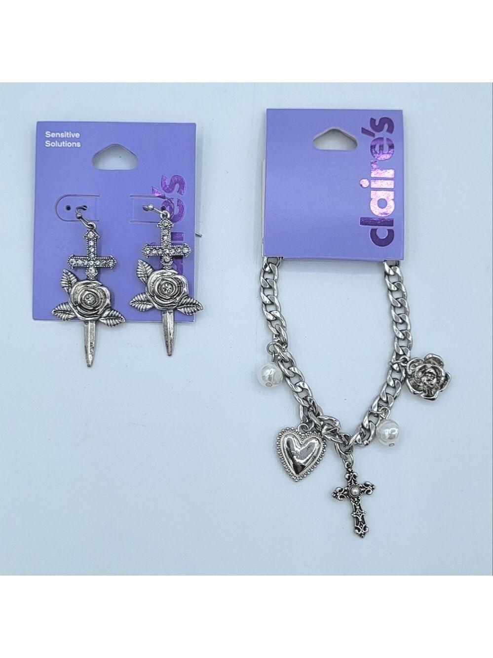 Claire's Silver Charm Necklace & Earring Set NEW #0009